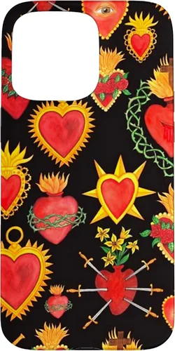 Vista 30 de iPhone 14 Pro Max Hearts Mexican Days of the Dead Latina Milagros Folk Art Fun Case