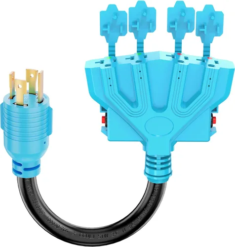 Vista 8 de CircleCord Cable adaptador NEMA L5-30P a L14-30R, adaptador de interruptor de transferencia de generador de 4 a 3 puntas, bloqueo giratorio
