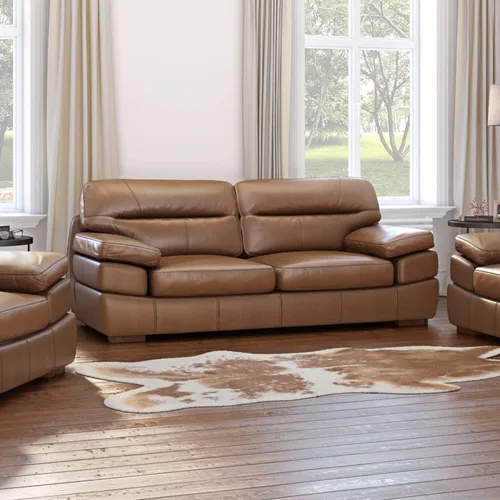 Vista 2 de Sunset Trading Jayson - Sofá de cuero de grano superior de 89 pulgadas de ancho Sofá de asiento profundo marrón castaño