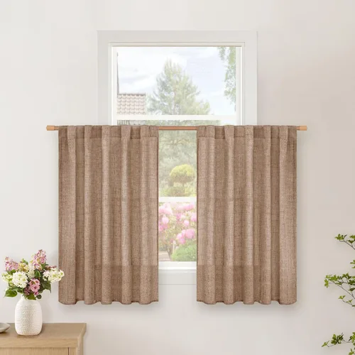 Vista 110 de BGment Cortinas cortas de lino marfil de 36 pulgadas de largo para ventanas de cocina, pequeñas cortinas texturizadas rústicas para café sobre