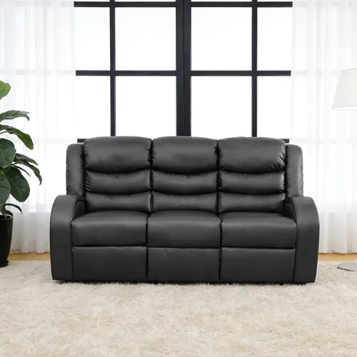 Vista 11 de Juego de sofá reclinable de 3 piezas, juego de muebles de sala de estar, sofá reclinable seccional de cuero, sofá reclinable manual, cómodo asiento
