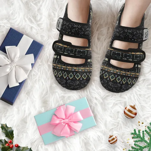 Vista 7 de LeIsfIt Pantuflas de casa para mujeres y hombres, pantuflas anchas para diabéticos, ajustables, zapatos de casa descalzos, calcetines suaves