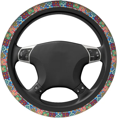 Vista 4 de Funda para Volante de Azulejos Mexicanos Coloridos Accesorios de Automóvil Lindos para Mujeres Niñas Femenino Universal 15 Pulgadas Neopreno