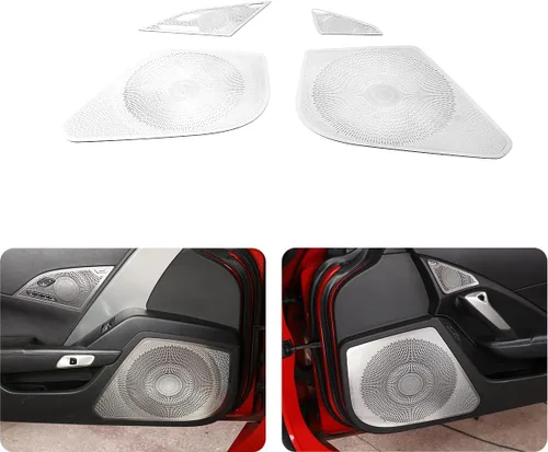 Vista 4 de TINKI Cubierta de acero inoxidable para altavoz de puerta de automóvil compatible con Chevrolet Corvette C7 2014 2015 2016 2017 2018 2019 Accesorios