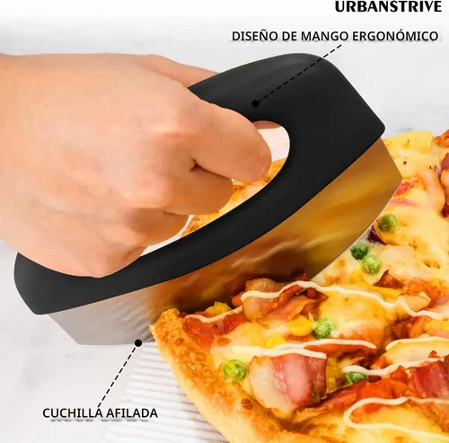 Vista 5 de Urbanstrive Cortador de Pizza de Acero Inoxidable para Trabajo Pesado con Tapa, Cuchillo de Pizza de Hoja Súper Afilada Cortador de Pizza Balancín