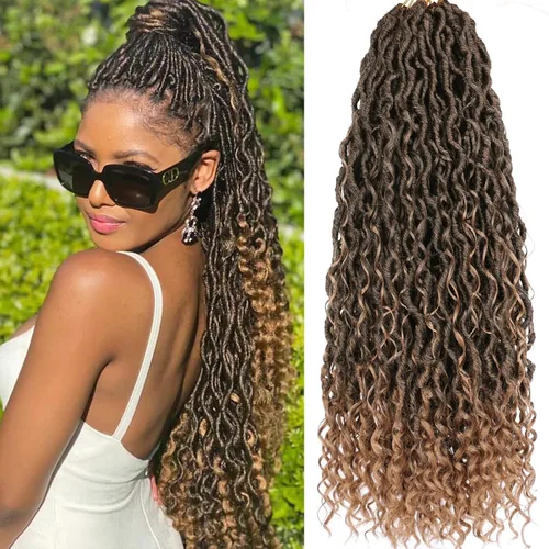 Vista 7 de Goddess Locs - 8 paquetes de cabello de ganchillo Goddess Locs de 10 pulgadas, pelo corto de imitación de ganchillo con rizos pre-enrollados