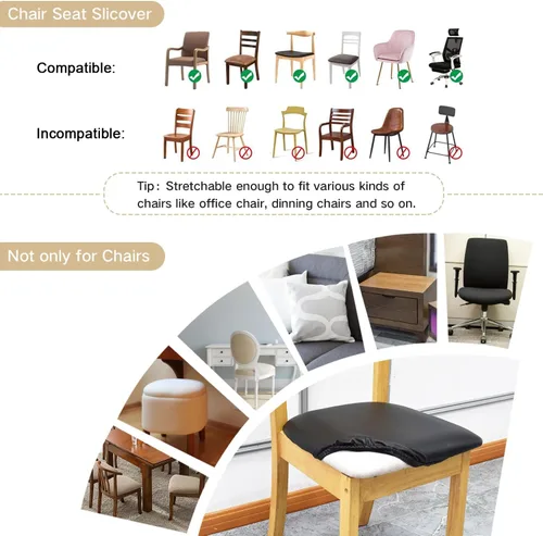 Vista 4 de Fundas elásticas de cuero para asientos de silla con lazos elásticos, fundas impermeables de cuero PU para asientos de silla de comedor, fundas