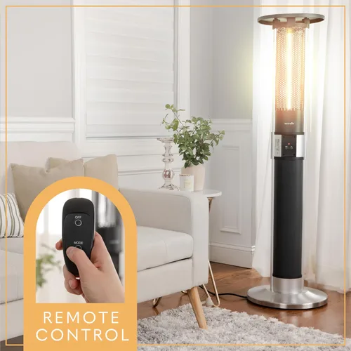 Vista 4 de SereneLife Calentador infrarrojo para patio, eléctrico de 1500 W con control remoto, aprobado IP24, marco de aleación de aluminio anodizado