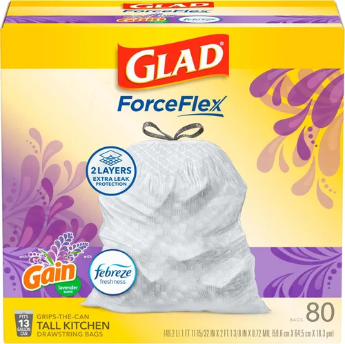 Vista 9 de Bolsas de basura Glad ForceFlex para cocina altas, 13 galones, aroma a lavanda, 80 unidades (paquete puede variar) (paquete de 3)