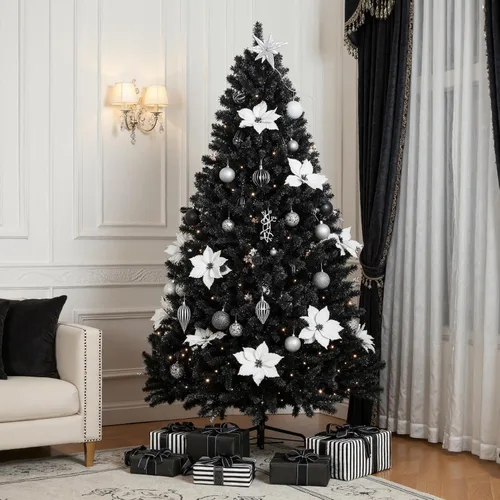 Vista 3 de [Usado] Yaheetech Árbol de Navidad artificial de pino abeto negro con bisagras y luces incorporadas de 4.5 pies para Halloween, árbol de Navidad