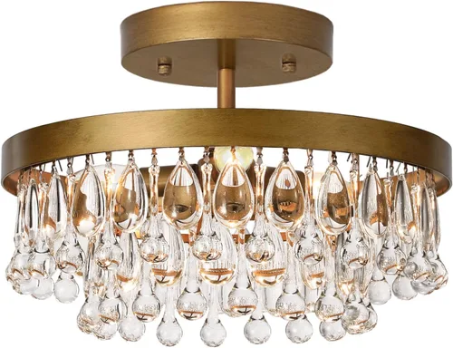 Vista 2 de SEOL - Lámparas de techo antiguas de oro con cristal, redondas, grandes, colgantes, lámpara de techo para comedor, recámara, sala de estar, 3 luces