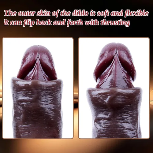 Vista 7 de Consolador Anal de Pene Negro de 9 Pulgadas Realista Grande con Prepucio Móvil, Consolador Largo y Grueso de Silicona Líquida para Punto G
