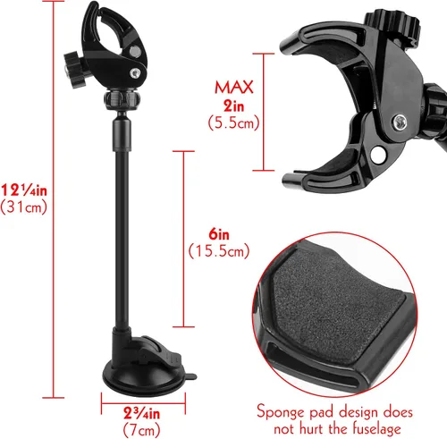 Vista 2 de LUEXBOX Soporte ajustable para secador de pelo, soporte para secadora de pelo con rotación de 360 grados con brazo posicionable y ventosa, soporte