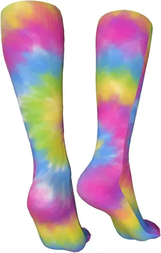 Vista 2 de Calcetines largos unisex con patrón de teñido anudado y teñido anudado, calcetines largos para niños y niñas, 19.7 in, un color, talla única