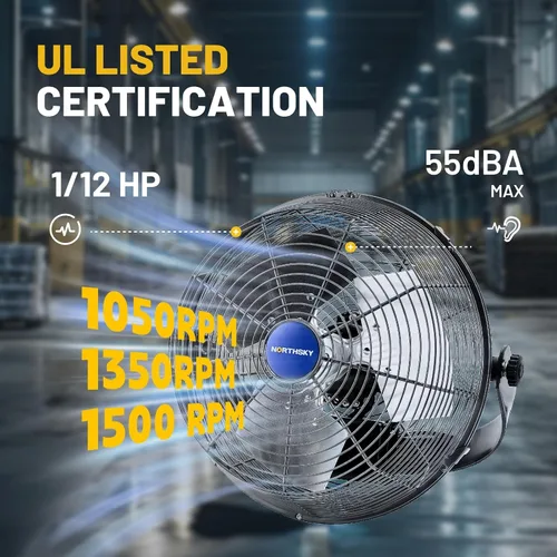 Vista 4 de NORTHSKY 12" ventilador industrial del soporte de la pared 3 velocidades 2400CFM para el garaje del taller