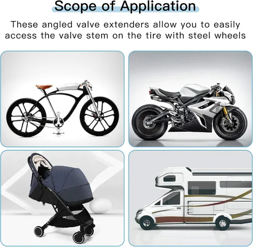Vista 7 de Mellbree 2 extensores de vástago de válvula, extensión flexible de vástago de válvula de neumático Schrader de 8.25 pulgadas compatible con Harleys