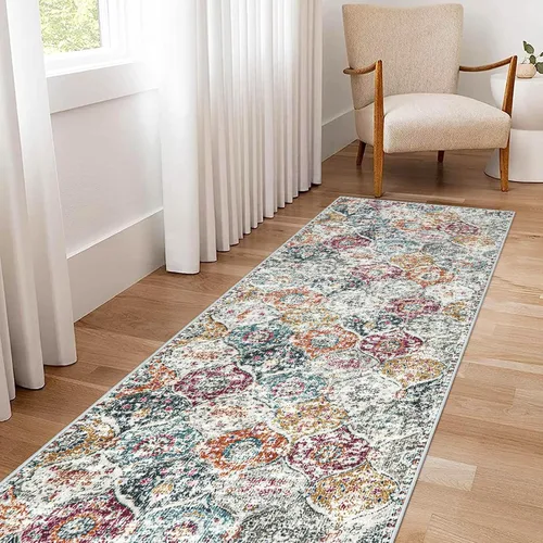 Vista 62 de Lahome - Alfombra marroquí antideslizante y lavable, pequeña alfombra oriental para dormitorio, cocina, entrada, baño, entrada, 61 x 91 cm, crema