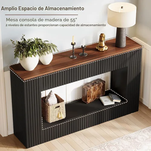 Vista 6 de Tribesigns Mesa consola moderna, mesa de entrada de madera de 55 pulgadas con almacenamiento, mesa de sofá larga estrecha detrás del sofá para sala