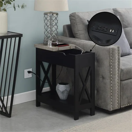 Vista 6 de Convenience Concepts Oxford - Mesa auxiliar abatible con estación de carga de 23.75 pulgadas, moderna mesa de sala de estar con puertos USB y tomas