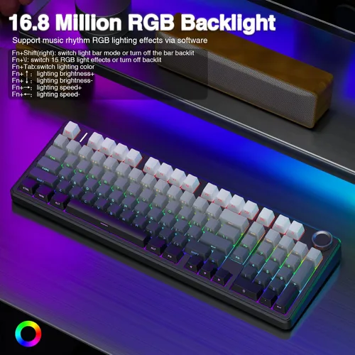 Vista 4 de AULA Teclado mecánico inalámbrico F99 Pro con perilla, estructura de junta, triple modo BT5.0USB-C2.4GHz teclado intercambiable en caliente, sonido