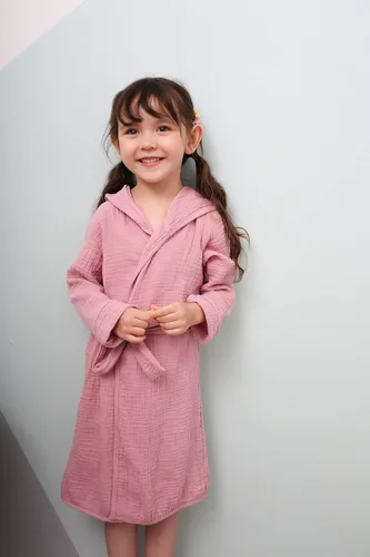 Vista 4 de Bata de baño de algodón orgánico, suave y transpirable, bata de bebé para niños, bata de muselina con capucha para niños y niñas