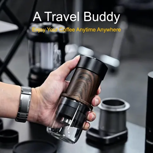 Vista 6 de M5 - Cafetera manual de café portátil con portafiltro sin fondo 2 en 1, sin electricidad para acampar, viajes, oficina, acero inoxidable con calidad