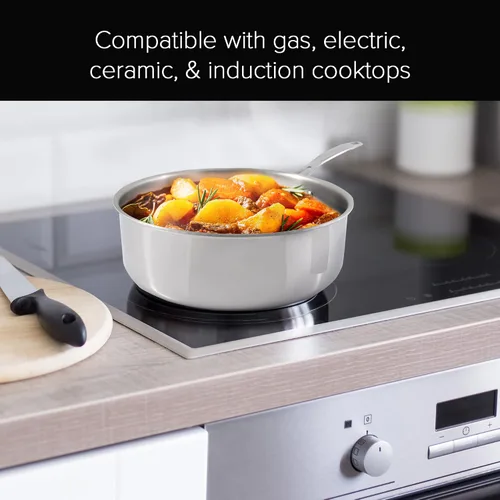 Vista 3 de Nuwave Cacerola comercial de acero inoxidable de 1.5 cuartos de galón con tapa ventilada, construcción de tres capas, acero inoxidable 18/10 prémium