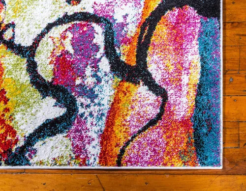 Vista 8 de Unique Loom colección Lyon - Alfombra abstracta y moderna, Polipropileno, Marfil / Rosa