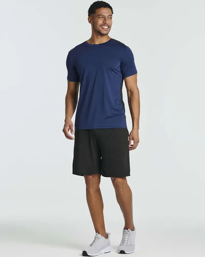 Vista 6 de Real Essentials Paquete de 5 camiseta de manga corta para hombre, cuello redondo, camiseta deportiva para correr, gimnasio, entrenamiento, camiseta