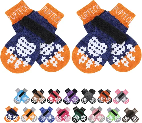 Vista 22 de PUPTECK Calcetines antideslizantes para perros con agarres de doble cara para perros pequeños, medianos y grandes, suelos de madera dura que evitan