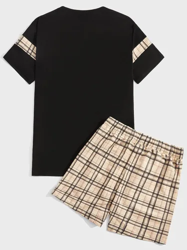 Vista 2 de GORGLITTER Conjunto deportivo casual de manga corta con estampado a cuadros para hombre
