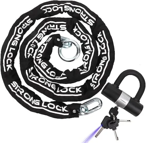 Vista 16 de Candado antirrobo AKM para bicicleta de 3 pies/90 cm de largo, candado de cadena resistente de 10 mm de espesor con 4 llaves, seguridad de 16 mm