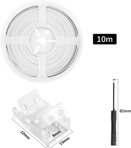Vista 2 de RGBZONE Kit de Conectores de Tira LED de 2 Pines, 5 Conectores de Tira a Cable de 8mm y Cable de Extensión de 10m para Tiras de Luces LED de un Solo