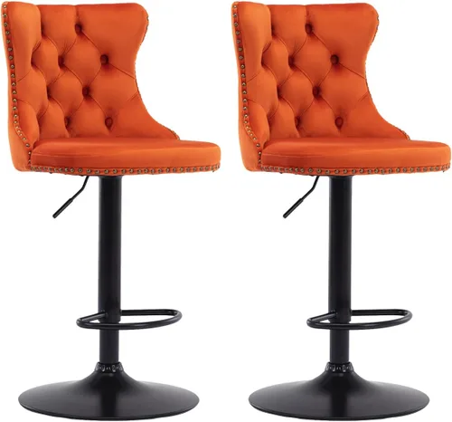 Vista 24 de Aoowow Juego de 2 taburetes de bar giratorios, taburetes de bar ajustables con respaldo de terciopelo copetudo, sillas de bar modernas tapizadas