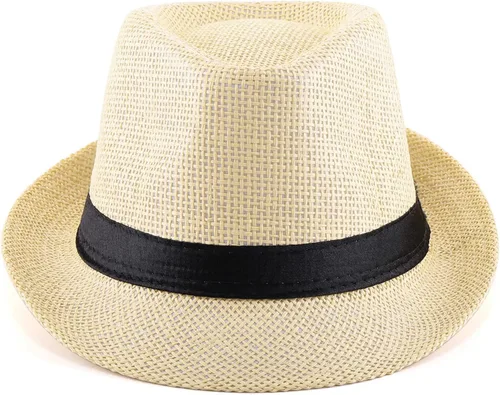 Vista 4 de FALETO Sombrero de paja de Panamá unisex de verano con ala corta, gorra de sol para playa