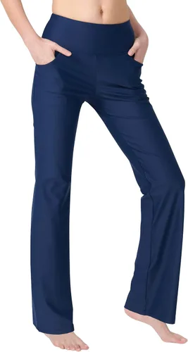 Vista 2 de Keolorn Pantalones de yoga para mujer con corte de bota y bolsillos, cintura alta, pantalones de entrenamiento para yoga