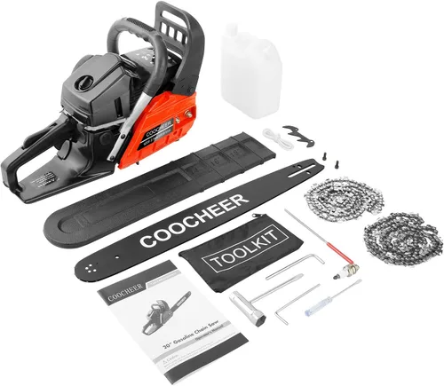 Vista 7 de COOCHEER Motosierras a gas de 62 cc, motosierra de gasolina de 20 pulgadas y 3.5 HP de 2 tiempos con tocones de árboles, extremidades, tala