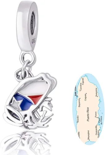 Vista 7 de Hang Charm - Zapatilla de tacón alto de plata de ley 925, bandera de Puerto Rico, cuerno italiano rojo, cuentas colgantes de cinta de supervivientes