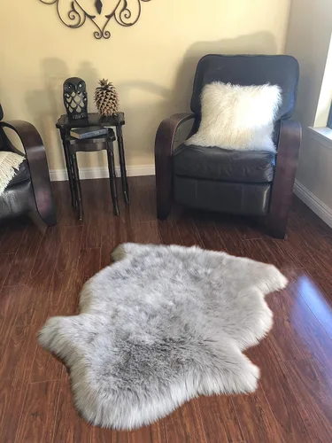 Vista 91 de LAMBZY Alfombra de piel de oveja auténtica, parte inferior gruesa y fuerte, fácilmente lavable, resistente a las manchas, perfecta para sala