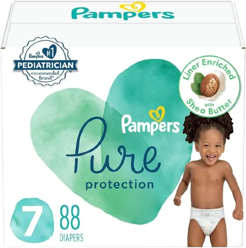 Vista 25 de Pañales para recién nacido/talla 1 (8-14 libras), 35 unidades – Pampers Pure Protection desechables para bebé, protección hipoalergénica y sin