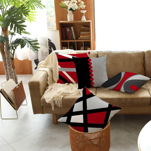 Vista 6 de Fundas de almohada rojas y negras de 16 x 16 pulgadas, almohadas rojas y negras para sofá, fundas de almohada decorativas abstractas