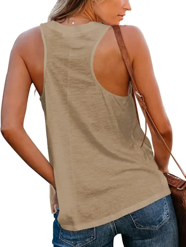 Vista 3 de Sunborui Camiseta sin mangas con cuello en V para mujer, estilo casual, básica, color liso