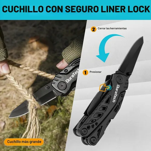 Vista 5 de DURATECH Cuchillo multiherramienta 11 en 1, regalo para hombres, cuchillo de bolsillo multiherramienta de acero inoxidable con hoja grande