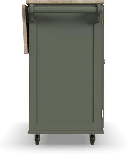 Vista 21 de Homestyles Carrito móvil de isla de cocina con parte superior de madera y barra de desayuno con hoja desplegable, 18" de profundidad x 53.5" de Verde