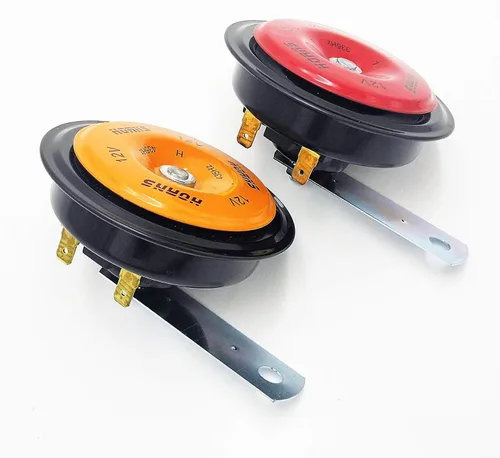 Vista 6 de Bocina eléctrica para automóvil, 118 DB, 12 V, súper fuerte, tono alto y tono bajo, kit de bocina doble de metal con soporte, bocina de aire Rojo