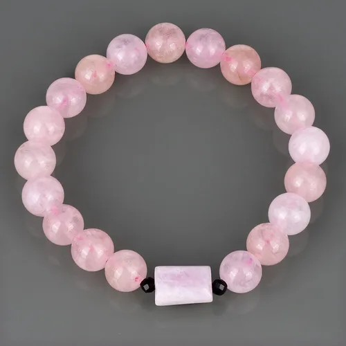 Vista 4 de NirvanaIN Pulsera mate elástica de morganita con kunzita, pulseras de morganita para mujer, pulsera mate de piedra rosa, pulsera de cuentas