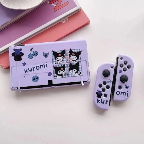 Vista 2 de Cute Kuromi Case Compatible with Nintendo Switch OLED Dockable Case Cover Ergonomic Soft TPU Grip Case for Joycon Sparkle Skin Set