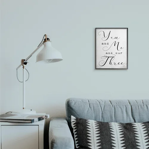 Vista 2 de Stupell Industries You Me and Our Three Phrase Family Home Quote, diseño de Daphne Polselli - Arte de pared enmarcado en negro, 11 x 14, blanco roto