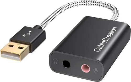 Vista 9 de CableCreation - Adaptador de audio USB con conector de 0.138 in, tarjeta de sonido estéreo externa USB con auriculares de 0.138 in y micrófono