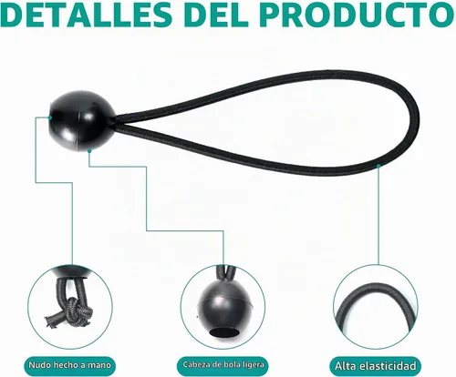 Vista 2 de TARPAL Ball Bungee Cords - Lona resistente de 6 pulgadas, color negro